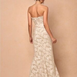 Azazie Cream/Ivory Strapless Lace Maxi Dress